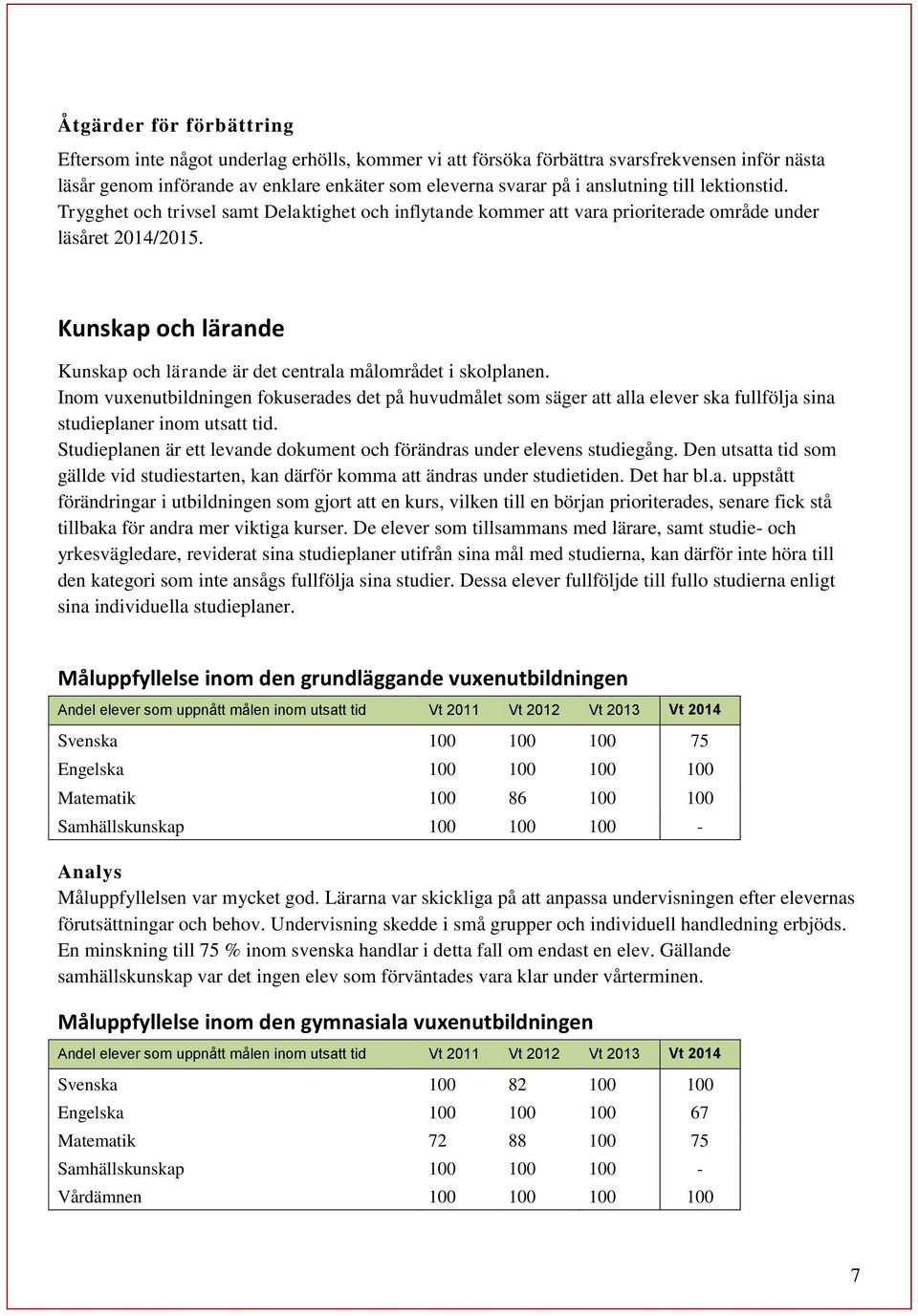 Kunskap och lärande Kunskap och lärande är det centrala målområdet i skolplanen.