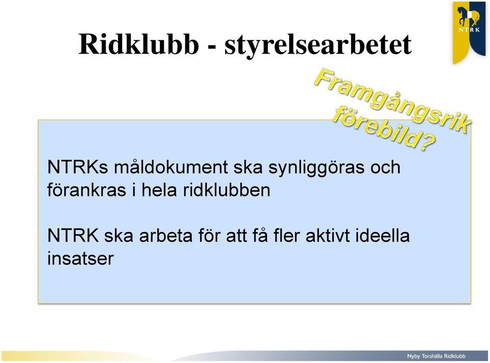 förankras i hela ridklubben NTRK ska