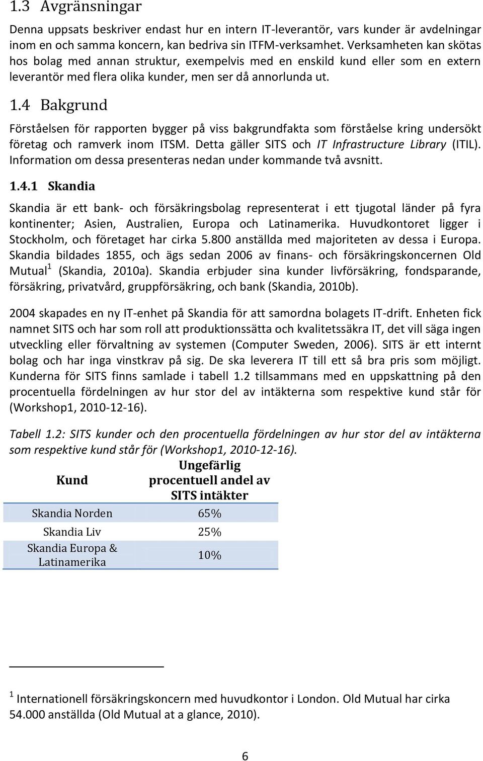 4 Bakgrund Förståelsen för rapporten bygger på viss bakgrundfakta som förståelse kring undersökt företag och ramverk inom ITSM. Detta gäller SITS och IT Infrastructure Library (ITIL).