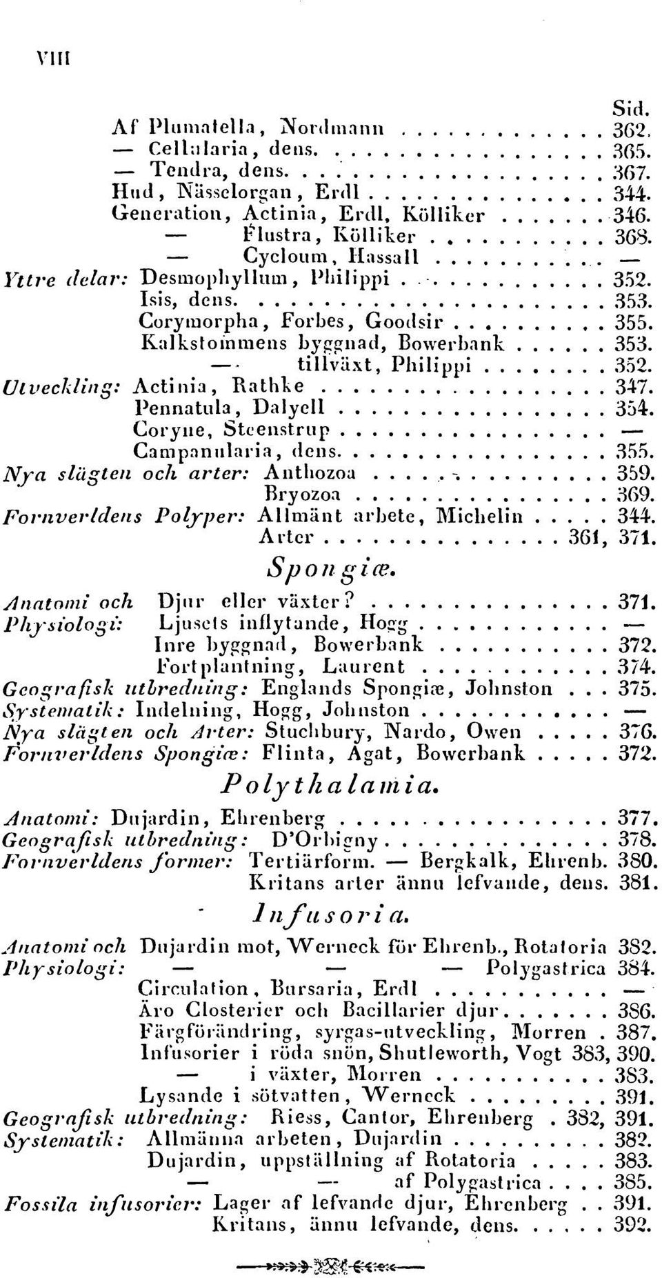 (Jlveckling: Actinia, Rathke 347. Pennatula, Dalyell 354. Coryne, Stcenstrup Campanularia, dens 355. Nya slcigten och arter: Anthozoa 359. Bryozoa 369.