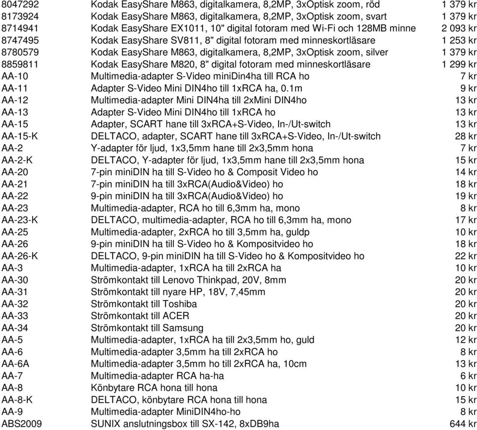 silver 1 379 kr 8859811 Kodak EasyShare M820, 8" digital fotoram med minneskortläsare 1 299 kr AA-10 Multimedia-adapter S-Video minidin4ha till RCA ho 7 kr AA-11 Adapter S-Video Mini DIN4ho till