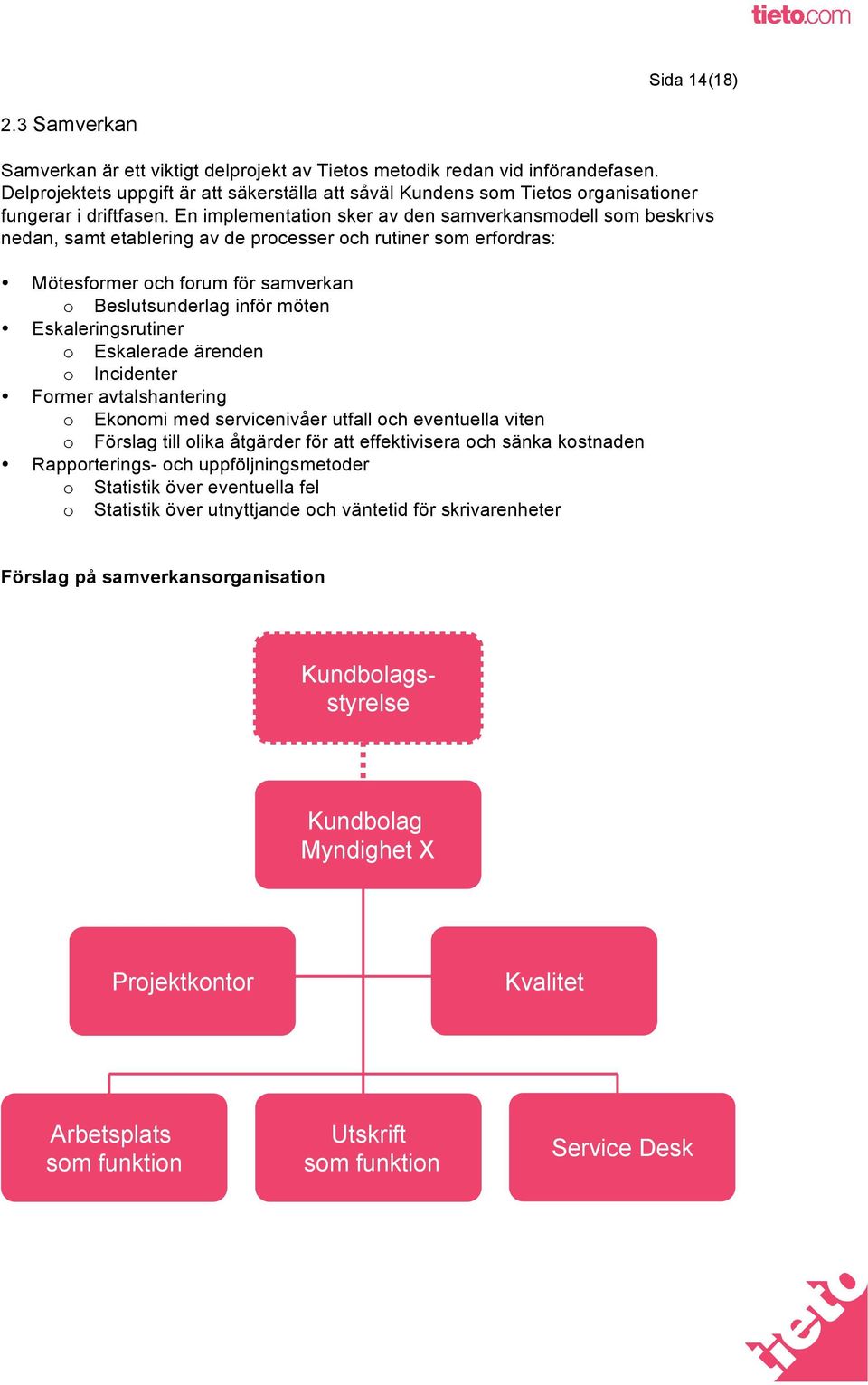 En implementation sker av den samverkansmodell som beskrivs nedan, samt etablering av de processer och rutiner som erfordras: Mötesformer och forum för samverkan o Beslutsunderlag inför möten