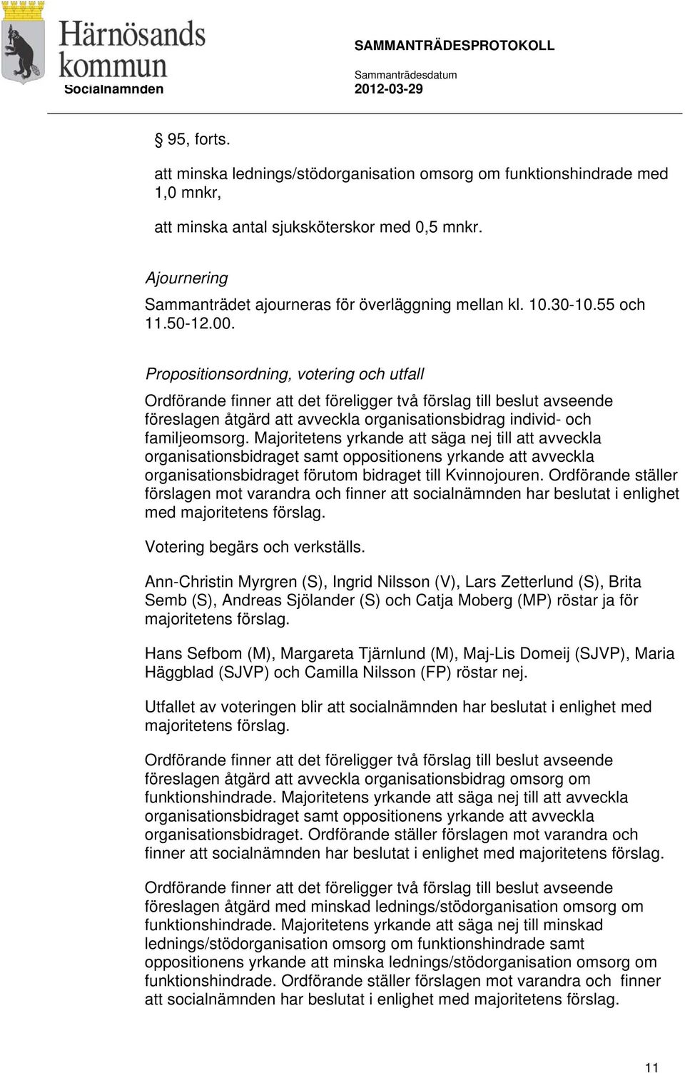 Propositionsordning, votering och utfall Ordförande finner att det föreligger två förslag till beslut avseende föreslagen åtgärd att avveckla organisationsbidrag individ- och familjeomsorg.