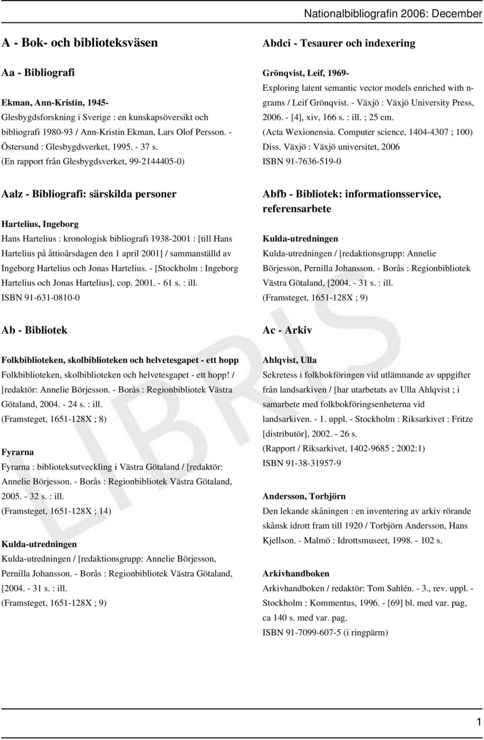 (En rapport från Glesbygdsverket, 99-2144405-0) Abdci - Tesaurer och indexering Grönqvist, Leif, 1969- Exploring latent semantic vector models enriched with n- grams / Leif Grönqvist.