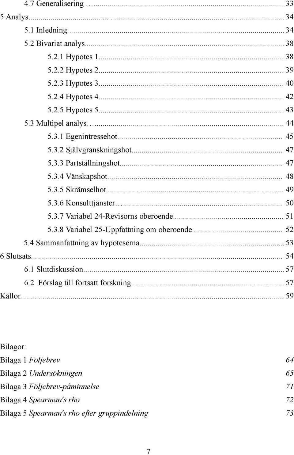 .. 51 5.3.8 Variabel 25-Uppfattning om oberoende... 52 5.4 Sammanfattning av hypoteserna... 53 6 Slutsats... 54 6.1 Slutdiskussion...57 6.2 Förslag till fortsatt forskning... 57 Källor.