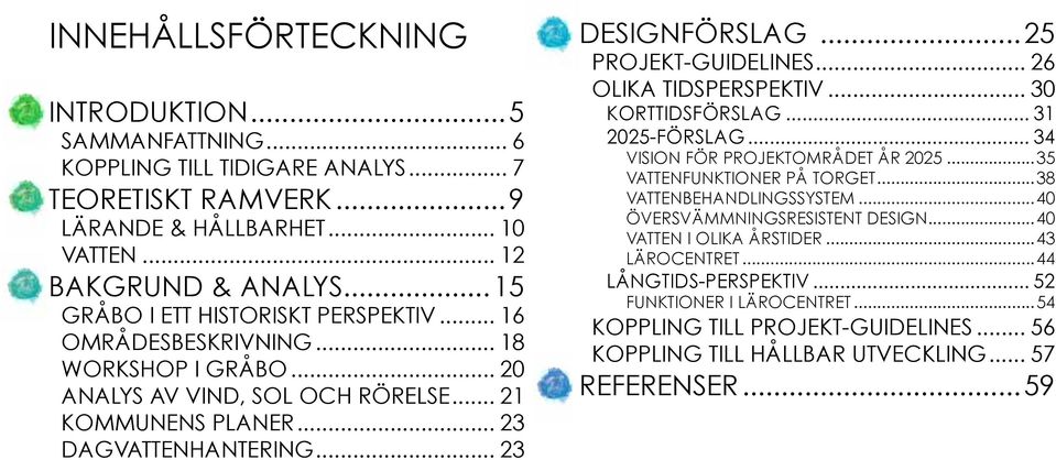 ..25 PROJEKT-guidelines... 26 OLIKA TIDSPERSPEKTIV... 30 korttidsförslag... 31 2025-FÖRSLAG... 34 VISION FöR projektområdet år 2025...35 Vattenfunktioner på torget...38 Vattenbehandlingssystem.