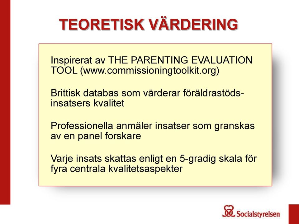 Välgrundad teori Professionella anmäler insatser som granskas av en panel forskare 3.