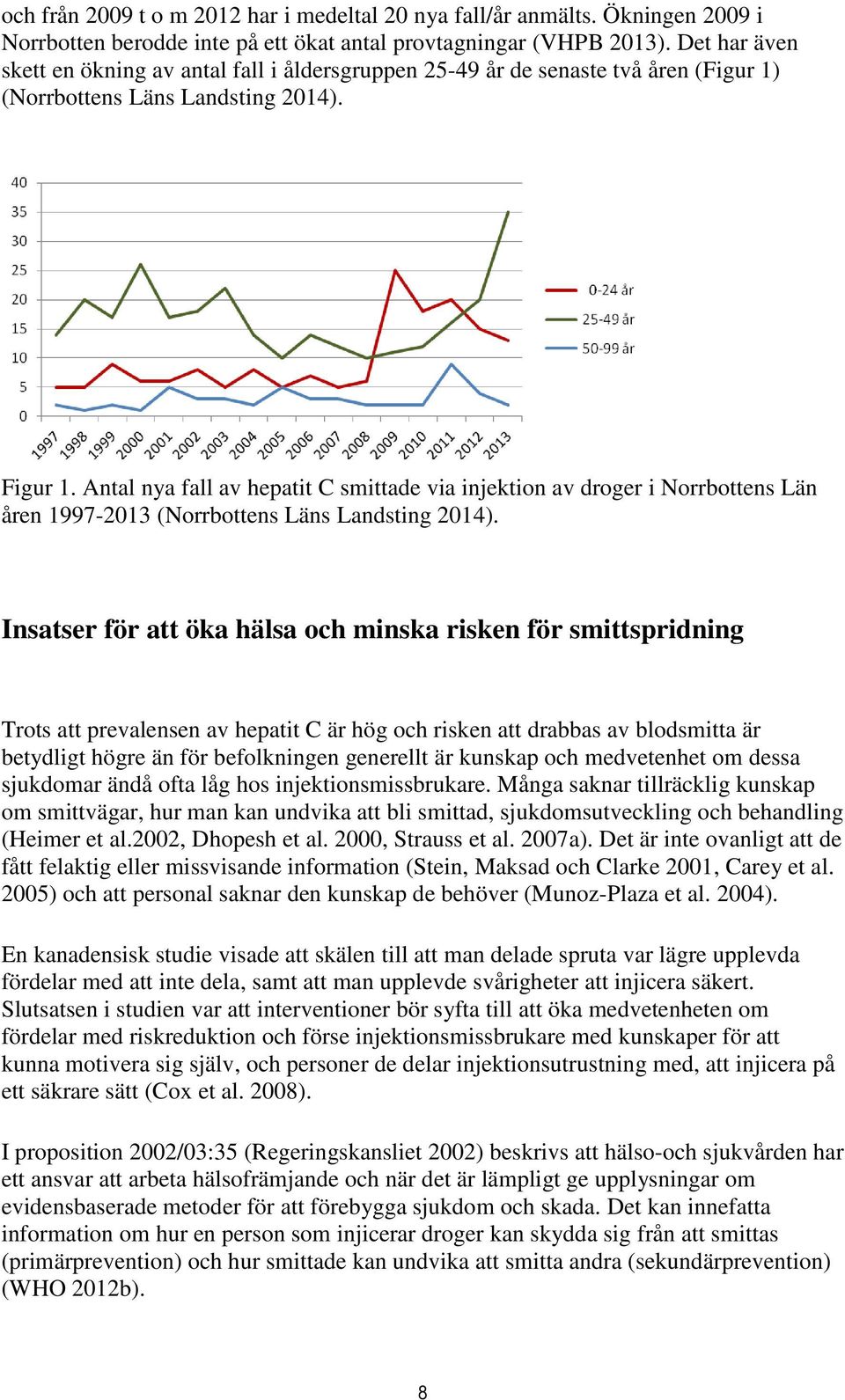 Antal nya fall av hepatit C smittade via injektion av droger i Norrbottens Län åren 1997-2013 (Norrbottens Läns Landsting 2014).