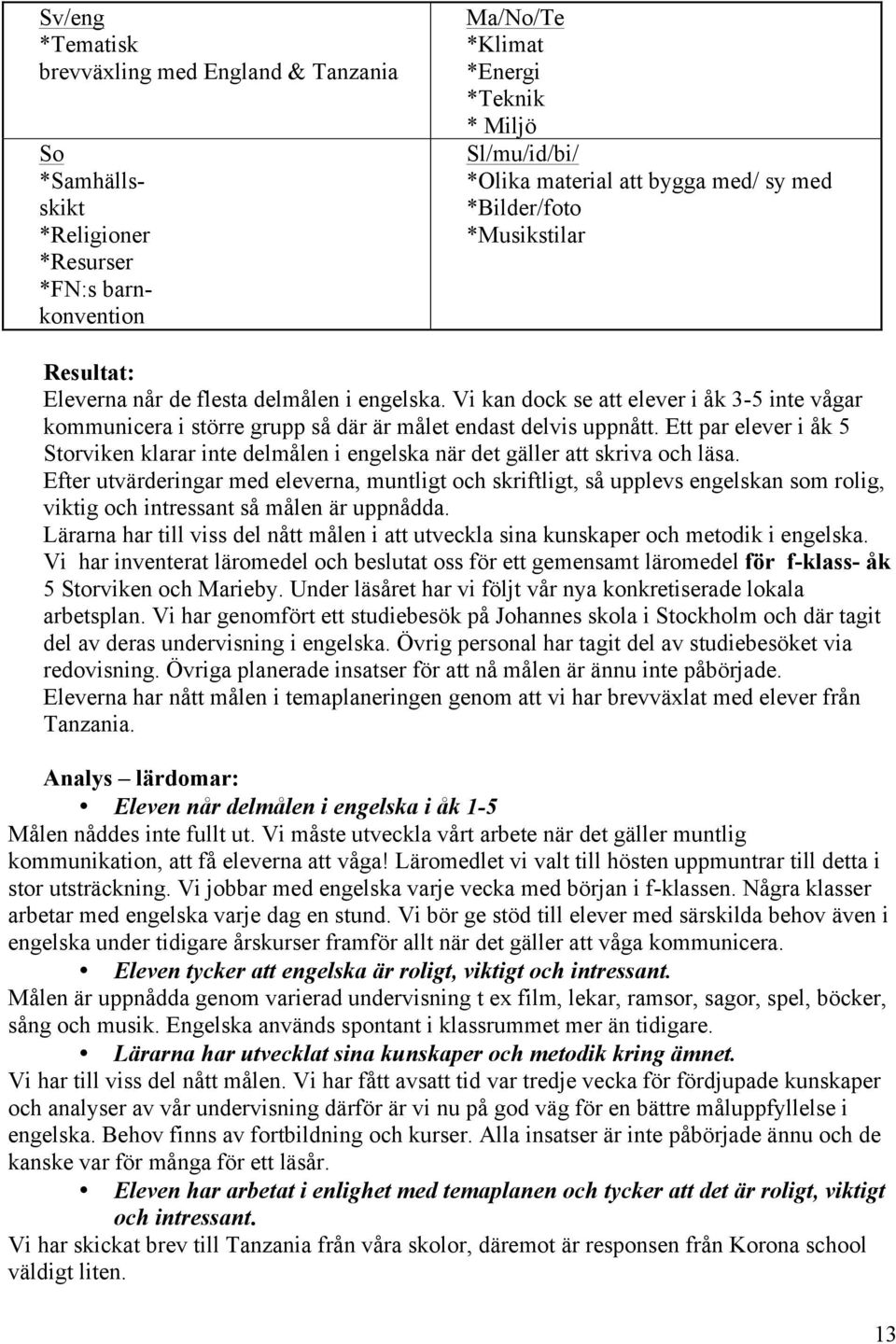 Ett par elever i åk 5 Storviken klarar inte delmålen i engelska när det gäller att skriva och läsa.