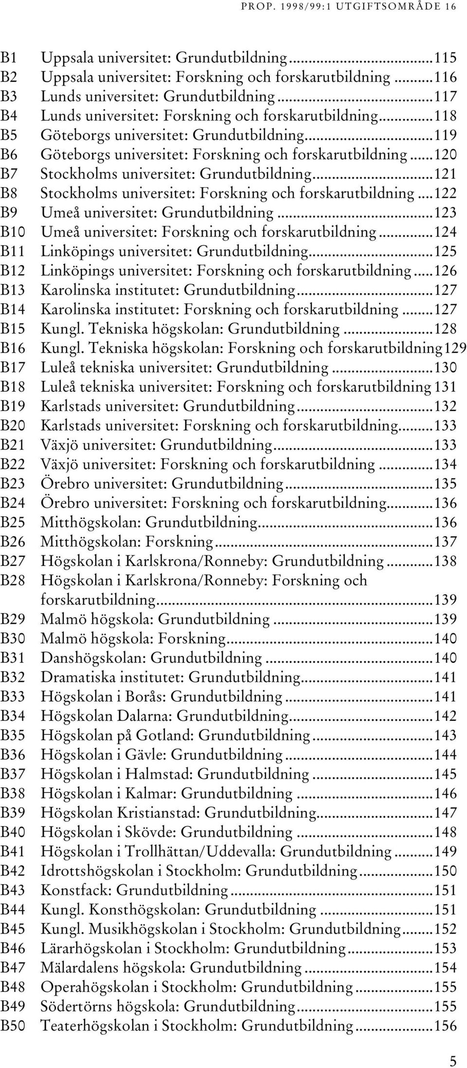 ..2 B8 Stockholms universitet: Forskning och forskarutbildning...22 B9 Umeå universitet: Grundutbildning...23 B0 Umeå universitet: Forskning och forskarutbildning.