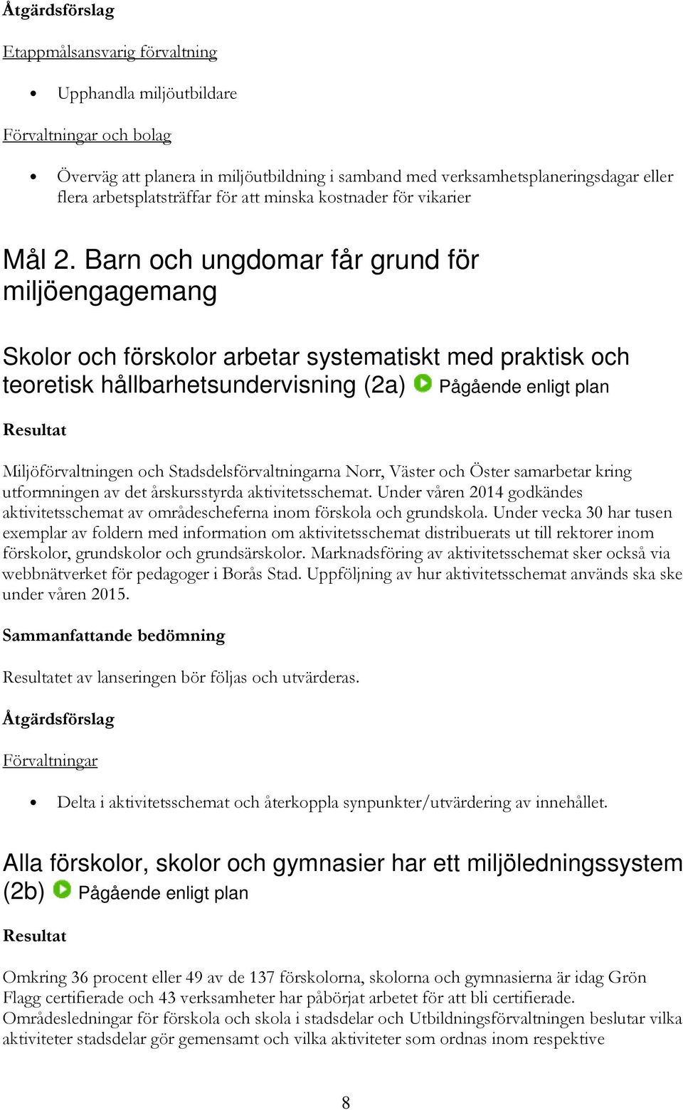 Barn och ungdomar får grund för miljöengagemang Skolor och förskolor arbetar systematiskt med praktisk och teoretisk hållbarhetsundervisning (2a) Miljöförvaltningen och Stadsdelsförvaltningarna Norr,