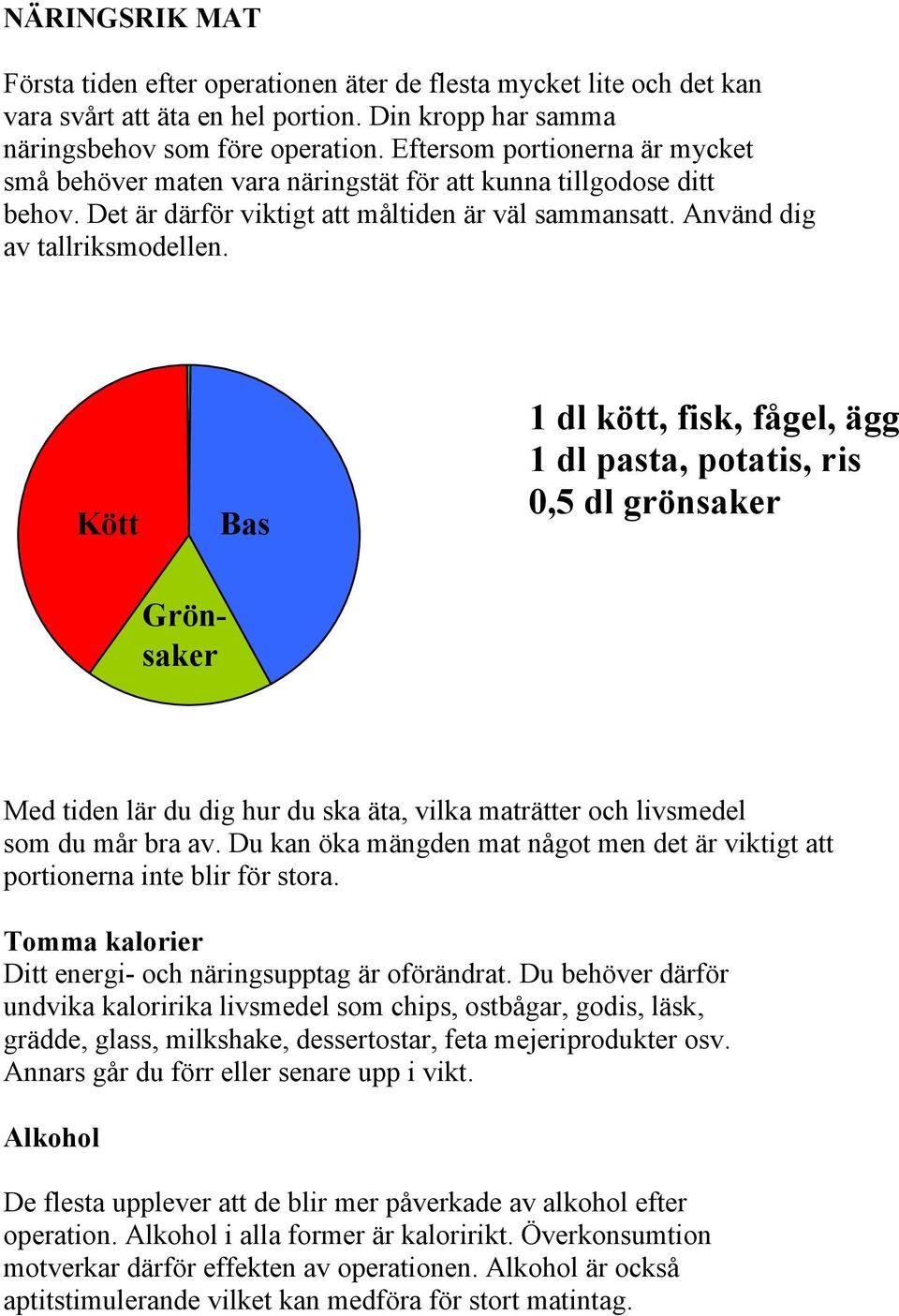 Kött Bas 1 dl kött, fisk, fågel, ägg 1 dl pasta, potatis, ris 0,5 dl grönsaker Grönsaker Med tiden lär du dig hur du ska äta, vilka maträtter och livsmedel som du mår bra av.