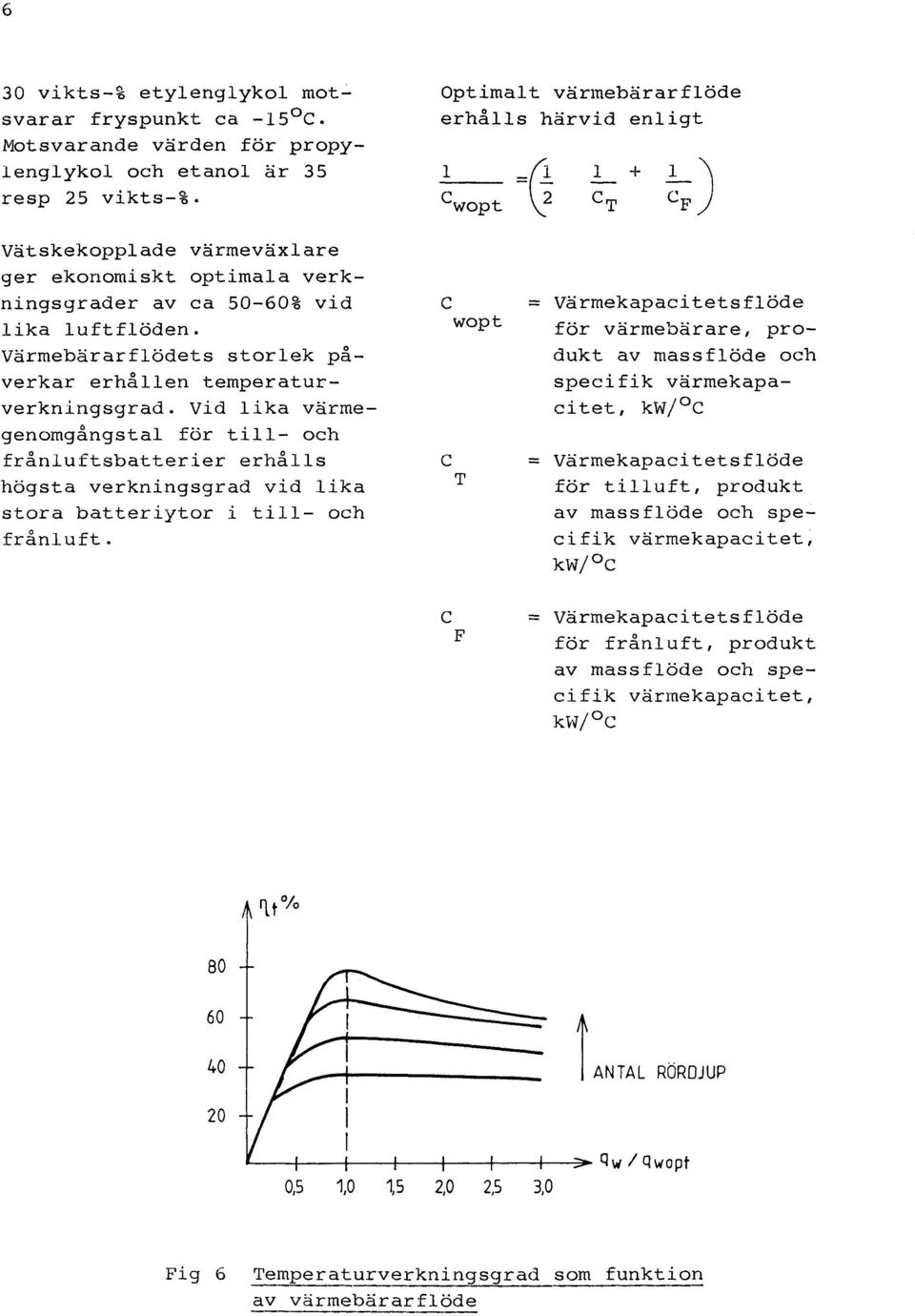 Vid lika värmegenomgångstal för till- och frånluftsbatterier erhålls högsta verkningsgrad vid lika stora batteriytor i till- och frånluft.