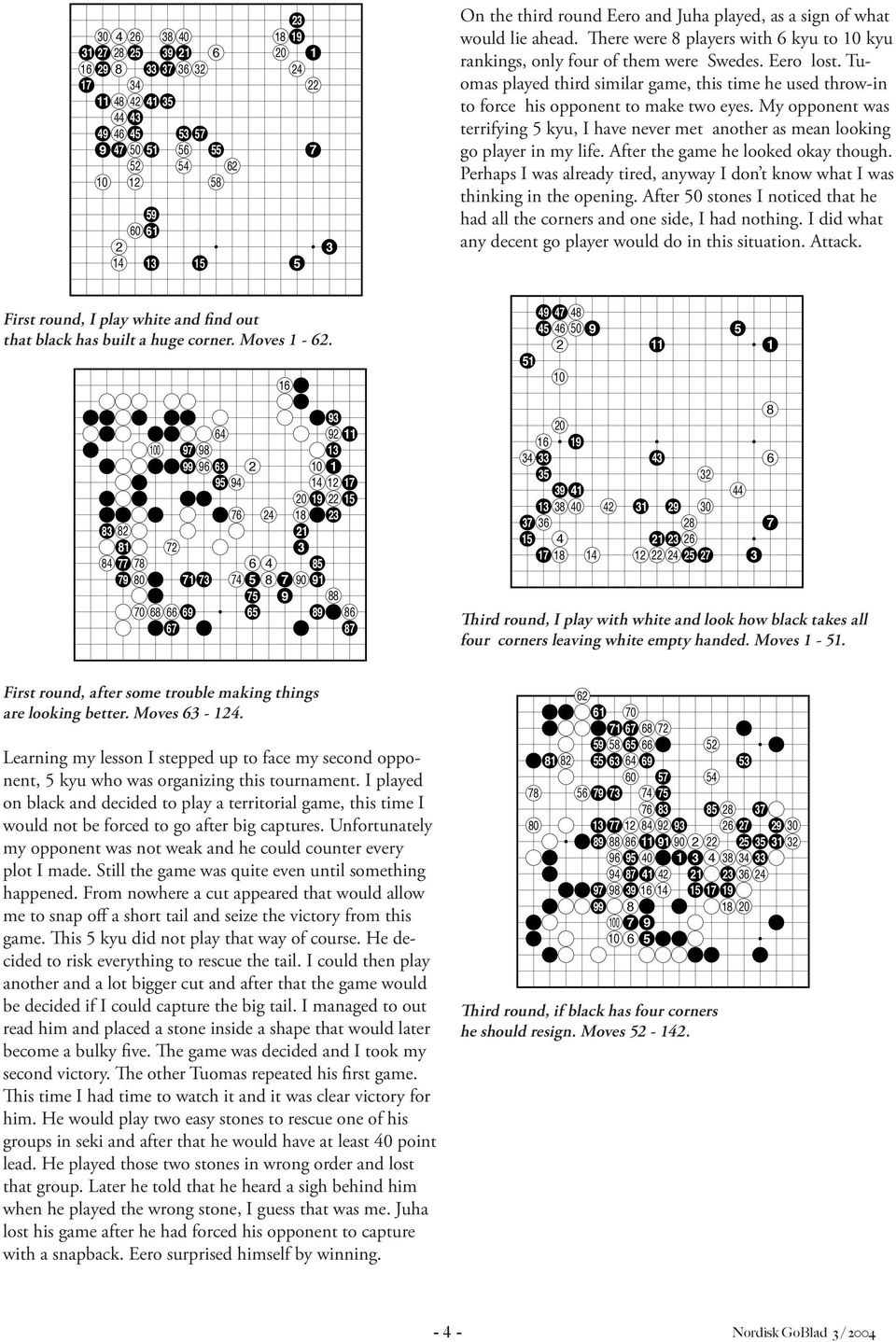 Tuomas played third similar game, this time he used throw-in to force his opponent to make two eyes. My opponent was terrifying 5 kyu, I have never met another as mean looking go player in my life.