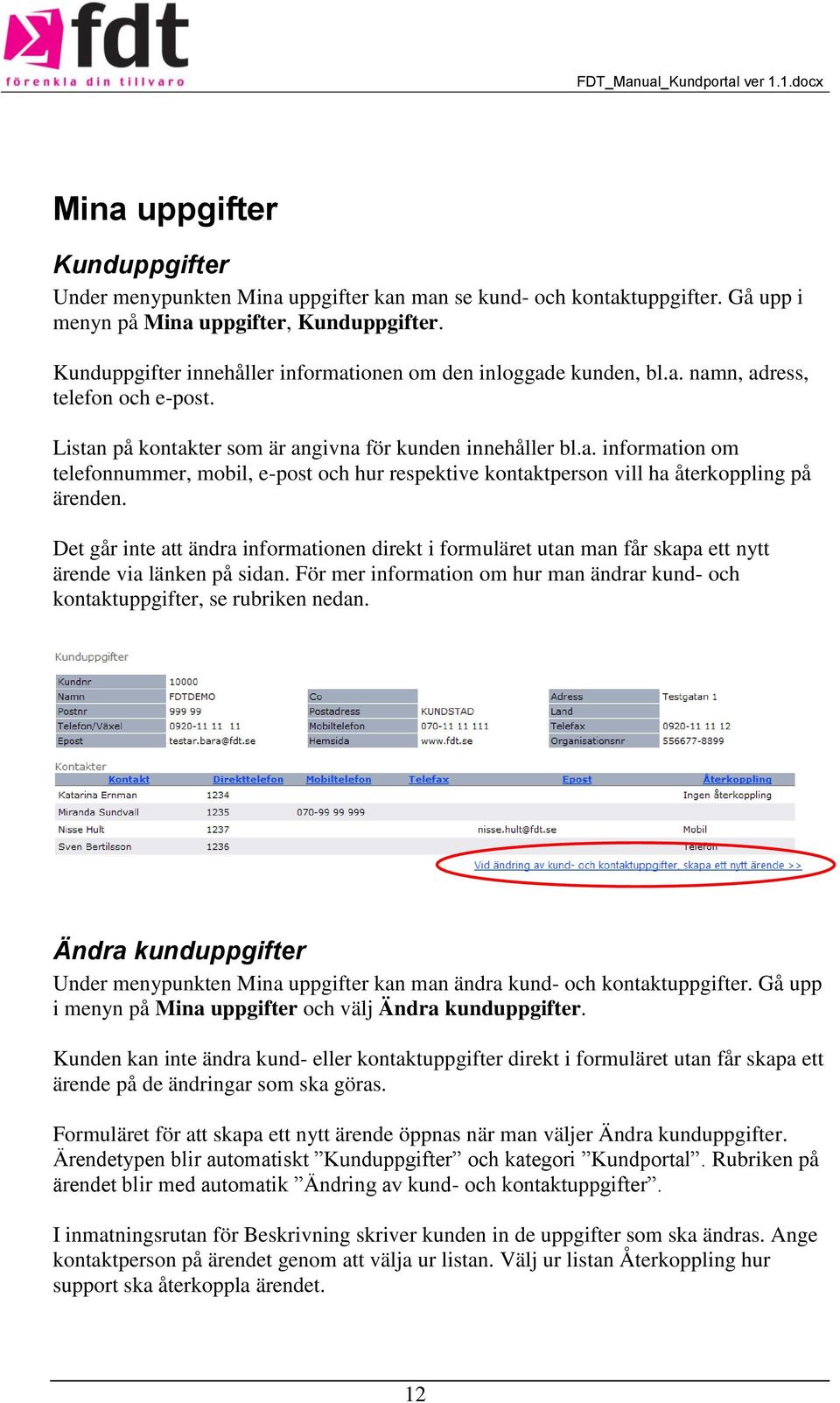 Det går inte att ändra informationen direkt i formuläret utan man får skapa ett nytt ärende via länken på sidan. För mer information om hur man ändrar kund- och kontaktuppgifter, se rubriken nedan.