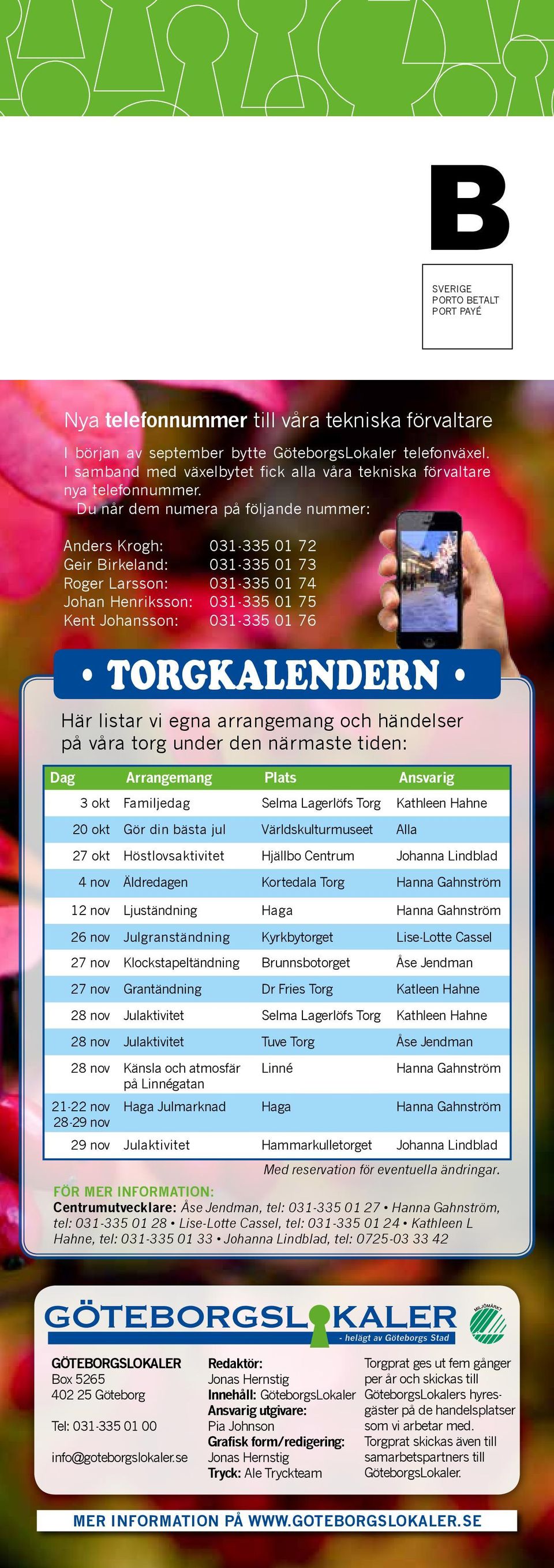 Du når dem numera på följande nummer: Anders Krogh: 031-335 01 72 Geir Birkeland: 031-335 01 73 Roger Larsson: 031-335 01 74 Johan Henriksson: 031-335 01 75 Kent Johansson: 031-335 01 76