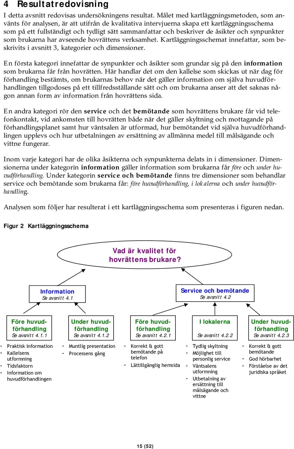 de åsikter och synpunkter som brukarna har avseende hovrättens verksamhet. Kartläggningsschemat innefattar, som beskrivits i avsnitt 3, kategorier och dimensioner.