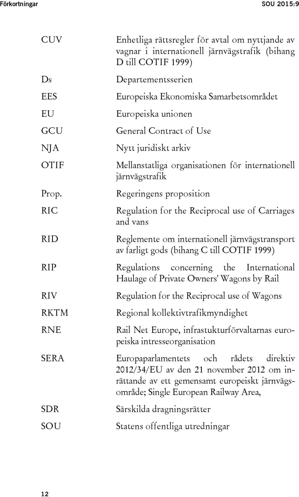 General Contract of Use Nytt juridiskt arkiv Mellanstatliga organisationen för internationell järnvägstrafik Regeringens proposition Regulation for the Reciprocal use of Carriages and vans Reglemente