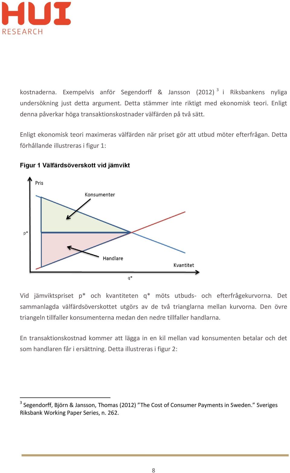 Detta förhållande illustreras i figur 1: Figur 1 Välfärdsöverskott vid jämvikt Vid jämviktspriset p* och kvantiteten q* möts utbuds- och efterfrågekurvorna.