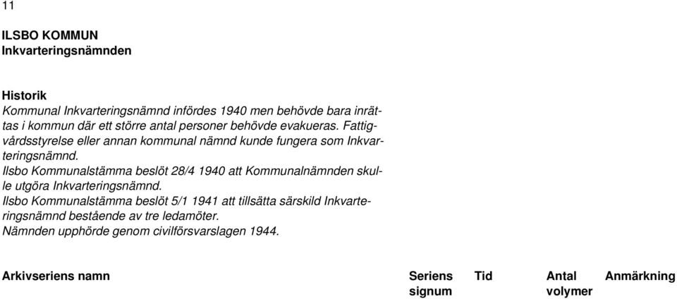 Ilsbo Kommunalstämma beslöt 28/4 1940 att Kommunalnämnden skulle utgöra Inkvarteringsnämnd.