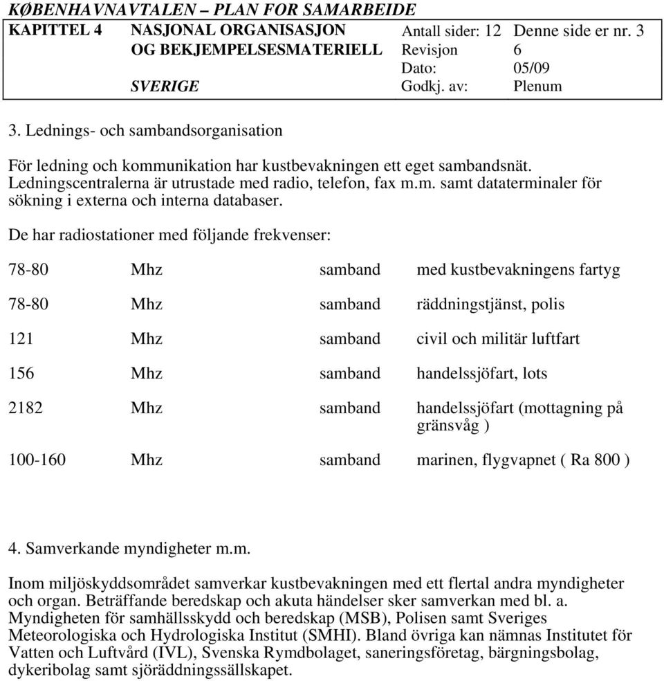 De har radiostationer med följande frekvenser: 78-80 Mhz samband med kustbevakningens fartyg 78-80 Mhz samband räddningstjänst, polis 121 Mhz samband civil och militär luftfart 156 Mhz samband