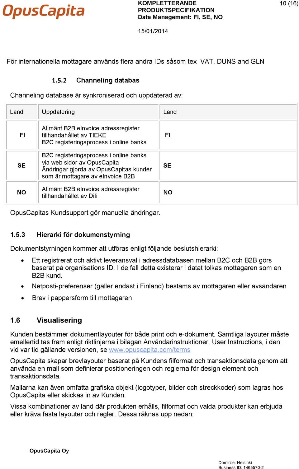 online banks B2C registeringsprocess i online banks via web sidor av OpusCapita Ändringar gjorda av OpusCapitas kunder som är mottagare av einvoice B2B Allmänt B2B einvoice adressregister