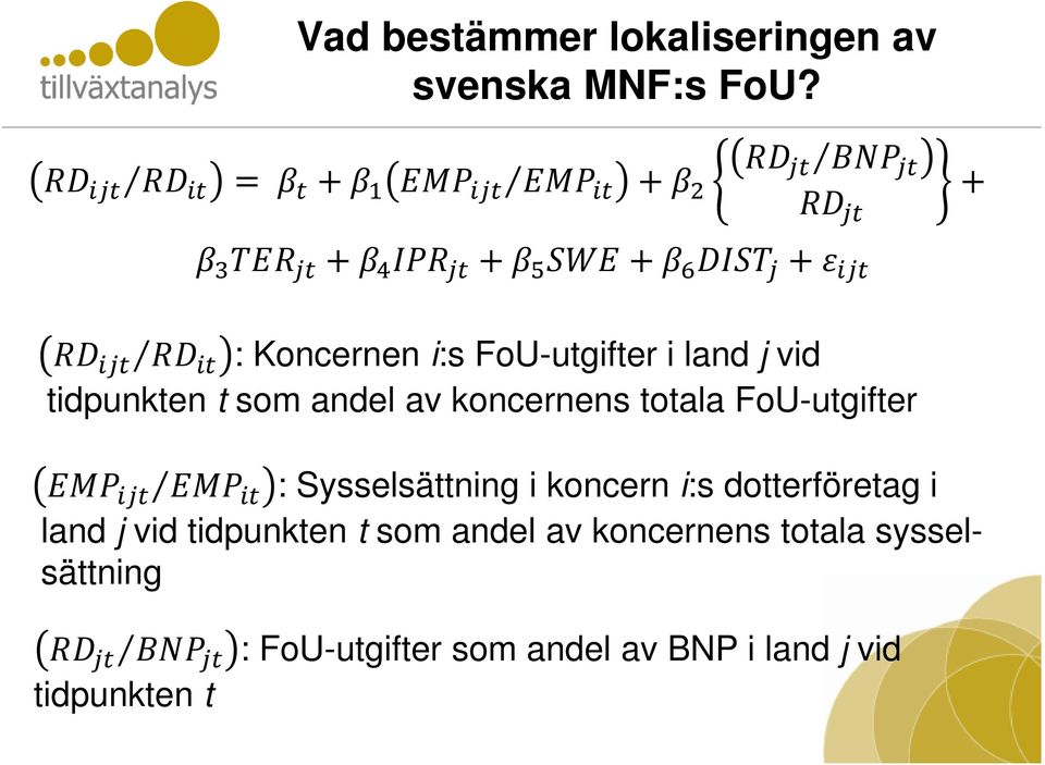 koncernens totala FoU-utgifter : Sysselsättning i koncern i:s dotterföretag i land j