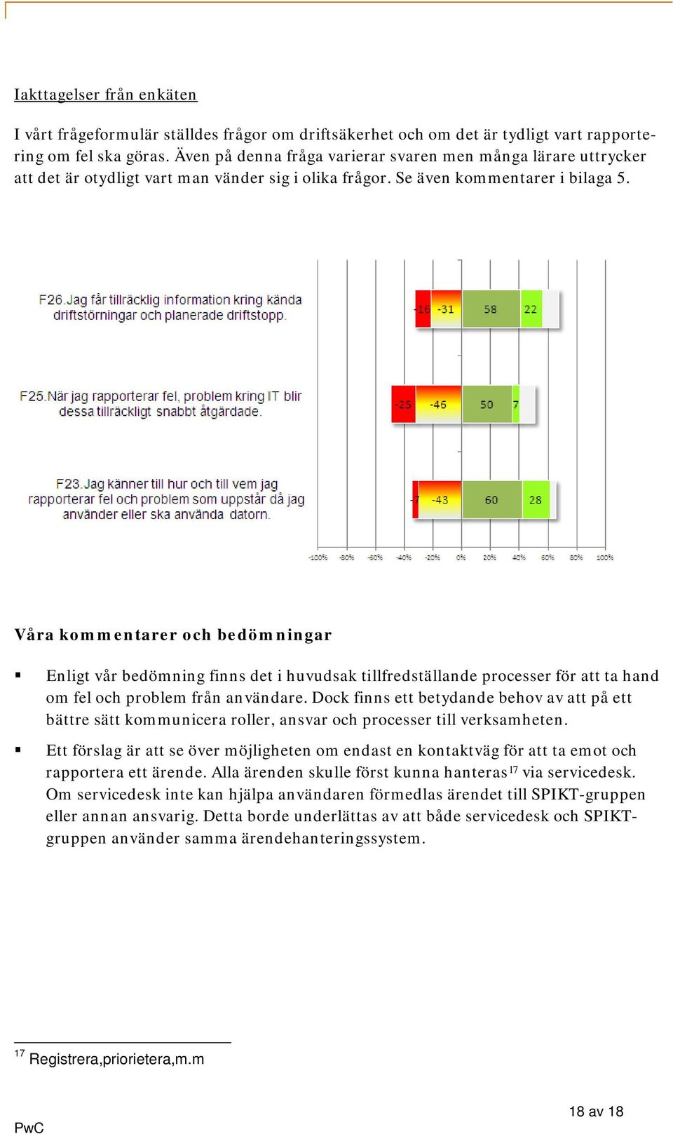 Våra kommentarer och bedömningar Enligt vår bedömning finns det i huvudsak tillfredställande processer för att ta hand om fel och problem från användare.