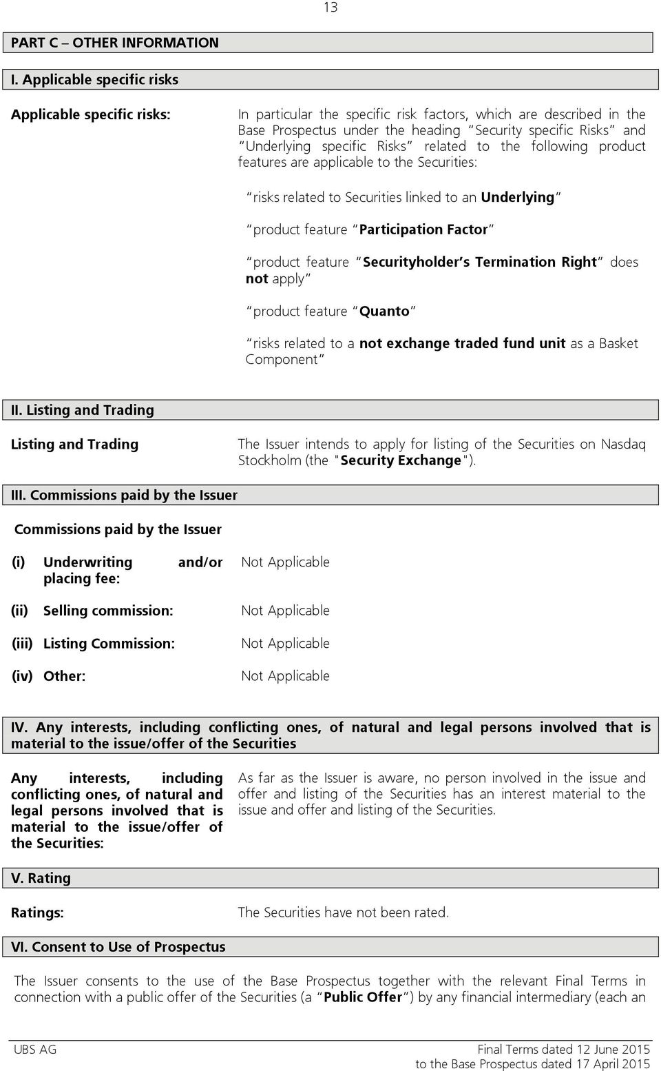 specific Risks related to the following product features are applicable to the Securities: risks related to Securities linked to an Underlying product feature Participation Factor product feature