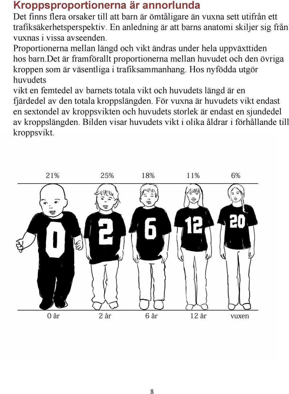 det är framförallt proportionerna mellan huvudet och den övriga kroppen som är väsentliga i trafiksammanhang.