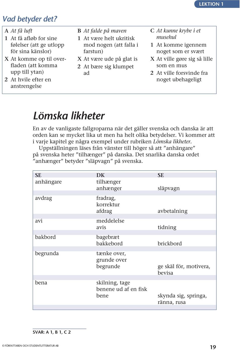 helt ukritisk mod nogen (att falla i farstun) X At være ude på glat is 2 At bære sig klumpet ad C At kunne krybe i et musehul 1 At komme igennem noget som er svært X At ville gøre sig så lille som en