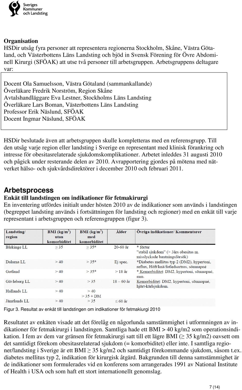 Arbetsgruppens deltagare var: Docent Ola Samuelsson, Västra Götaland (sammankallande) Överläkare Fredrik Norström, Region Skåne Avtalshandläggare Eva Lestner, Stockholms Läns Landsting Överläkare