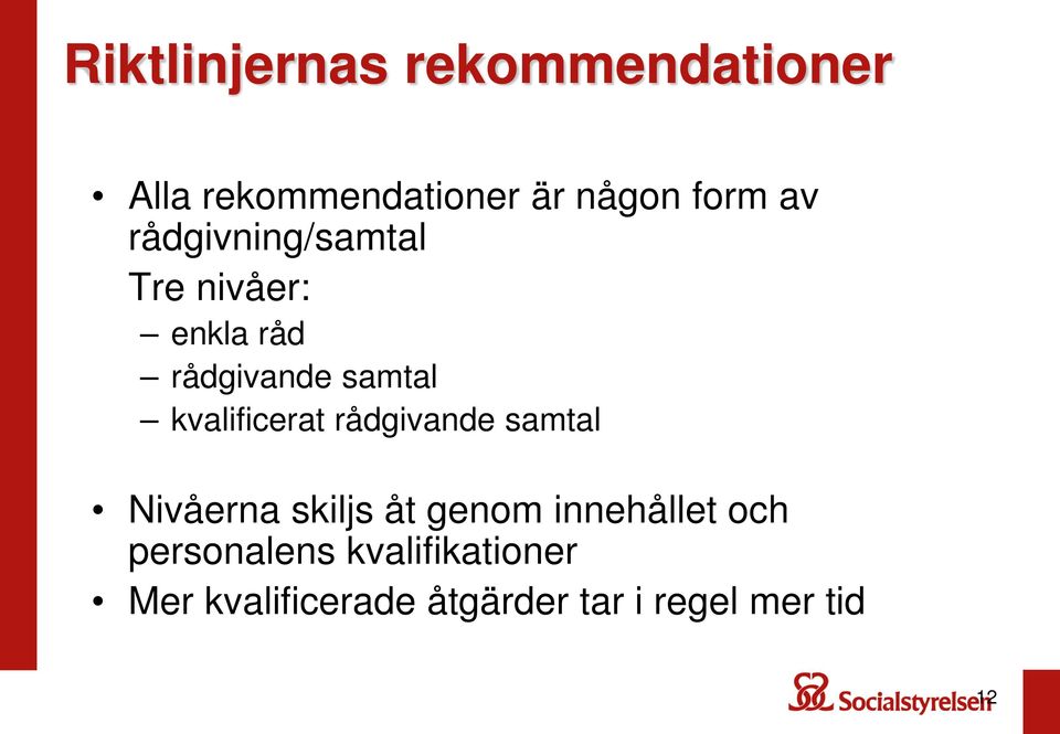 kvalificerat rådgivande samtal Nivåerna skiljs åt genom innehållet