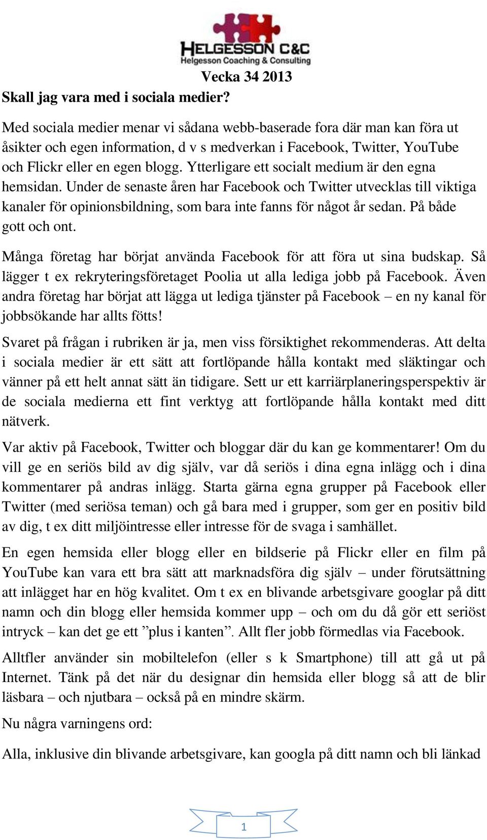 Ytterligare ett socialt medium är den egna hemsidan. Under de senaste åren har Facebook och Twitter utvecklas till viktiga kanaler för opinionsbildning, som bara inte fanns för något år sedan.