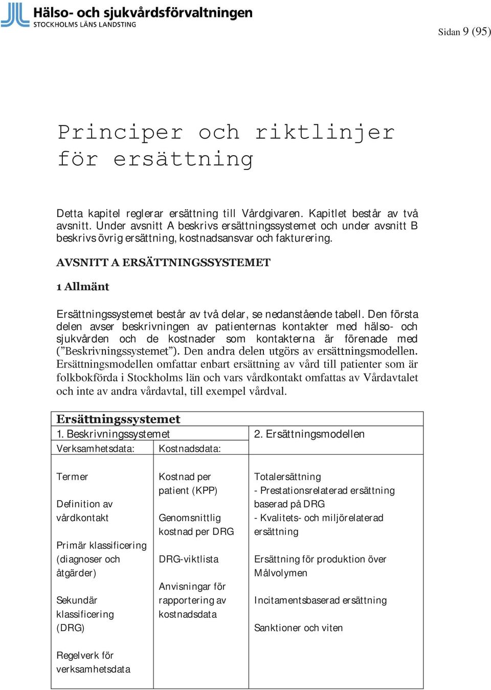 AVSNITT A ERSÄTTNINGSSYSTEMET 1 Allmänt Ersättningssystemet består av två delar, se nedanstående tabell.