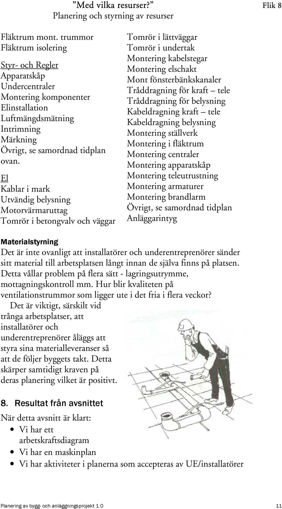 Tråddragning för kraft tele Tråddragning för belysning Kabeldragning kraft tele Kabeldragning belysning Montering ställverk Montering i fläktrum Montering centraler Montering apparatskåp Montering