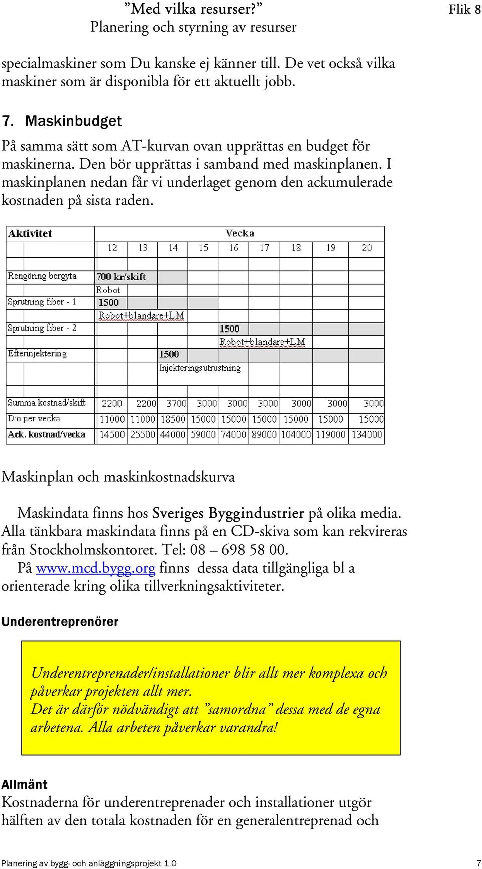 Maskinplan och maskinkostnadskurva Maskindata finns hos Sveriges Byggindustrier på olika media. Alla tänkbara maskindata finns på en CD-skiva som kan rekvireras från Stockholmskontoret.