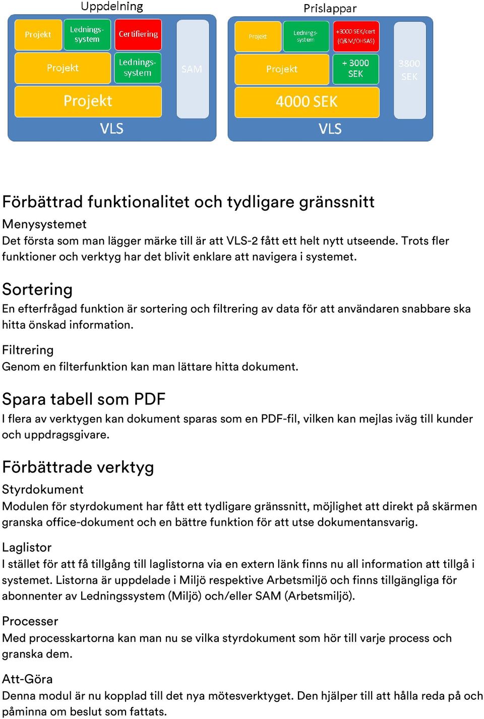 Sortering En efterfrågad funktion är sortering och filtrering av data för att användaren snabbare ska hitta önskad information. Filtrering Genom en filterfunktion kan man lättare hitta dokument.