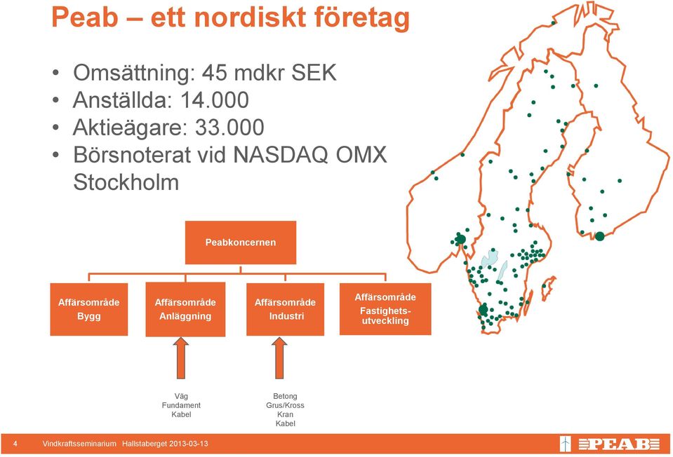 000 Börsnoterat vid NASDAQ OMX Stockholm Peabkoncernen Affärsområde