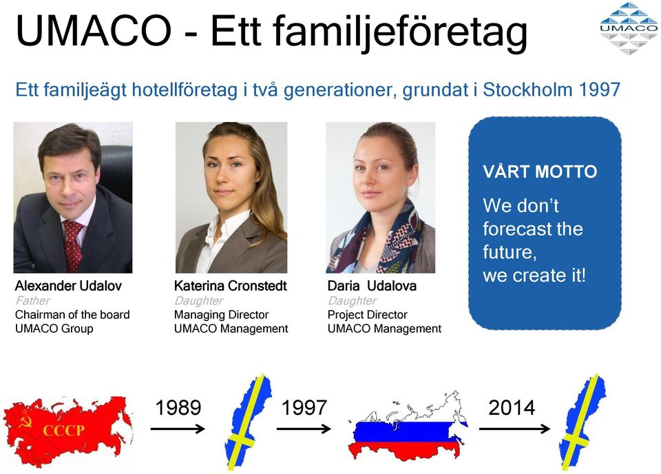 Katerina Cronstedt Daughter Managing Director UMACO Management Daria Udalova Daughter