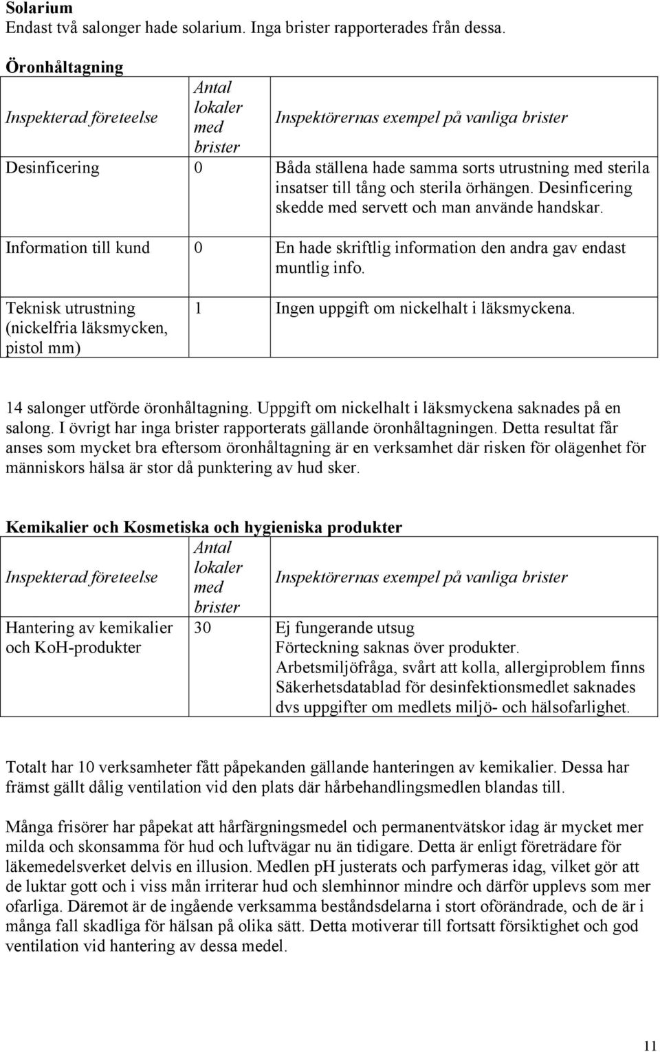 sterila örhängen. Desinficering skedde med servett och man använde handskar. Information till kund 0 En hade skriftlig information den andra gav endast muntlig info.