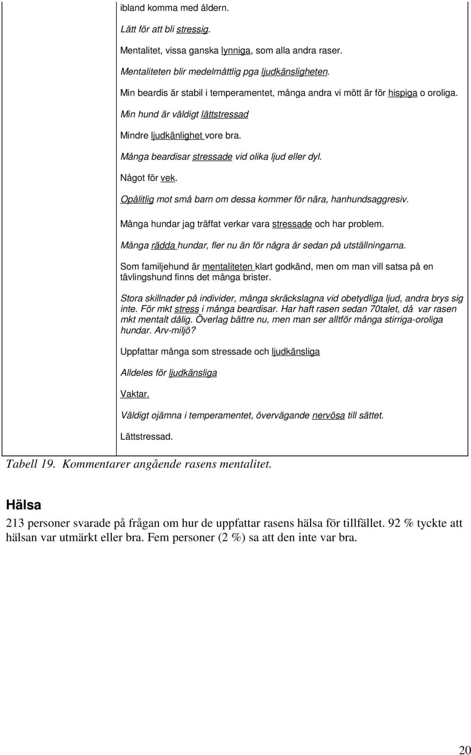 Något för vek. Opålitlig mot små barn om dessa kommer för nära, hanhundsaggresiv. Många hundar jag träffat verkar vara stressade och har problem.