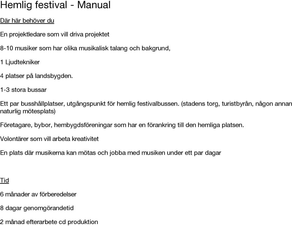 (stadens torg, turistbyrån, någon annan naturlig mötesplats) Företagare, bybor, hembygdsföreningar som har en förankring till den hemliga platsen.