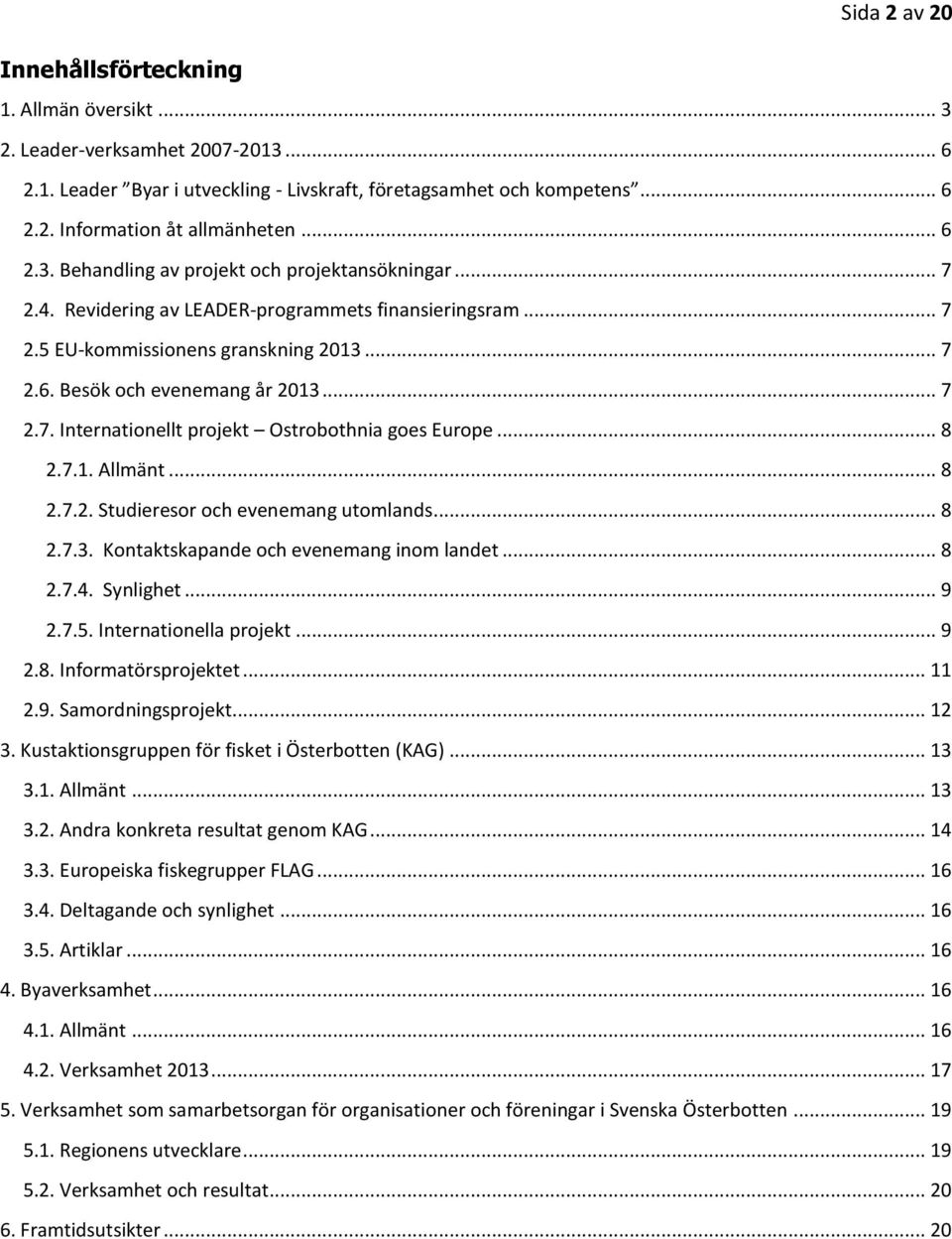 .. 8 2.7.1. Allmänt... 8 2.7.2. Studieresor och evenemang utomlands... 8 2.7.3. Kontaktskapande och evenemang inom landet... 8 2.7.4. Synlighet... 9 2.7.5. Internationella projekt... 9 2.8. Informatörsprojektet.