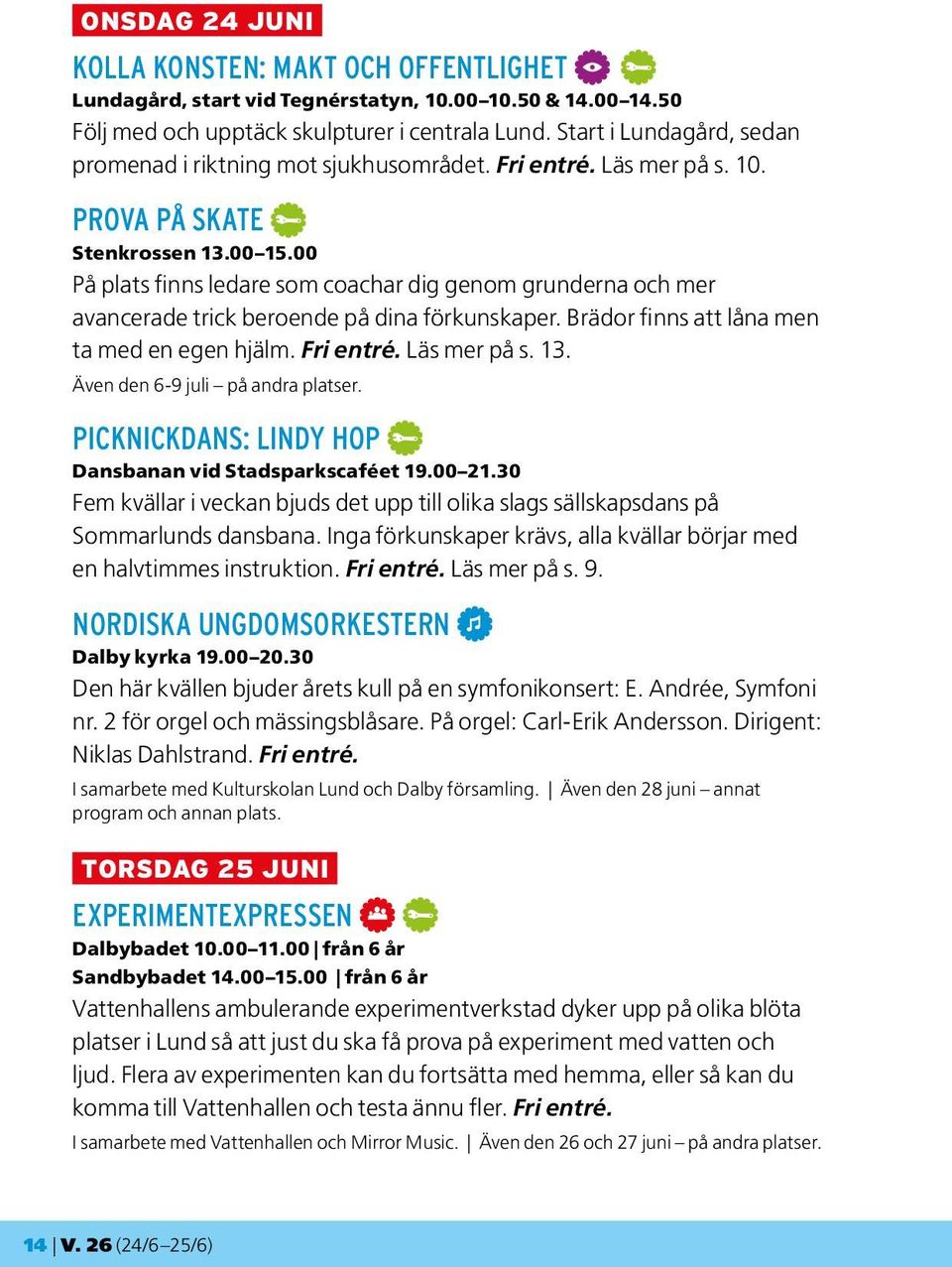 00 På plats finns ledare som coachar dig genom grunderna och mer avancerade trick beroende på dina förkunskaper. Brädor finns att låna men ta med en egen hjälm. Fri entré. Läs mer på s. 13.