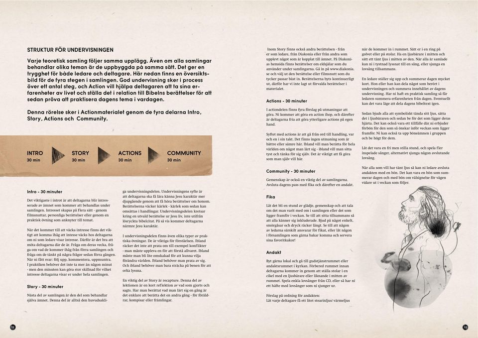 God undervisning sker i process över ett antal steg, och Action vill hjälpa deltagaren att ta sina erfarenheter av livet och ställa det i relation till Bibelns berättelser för att sedan pröva att