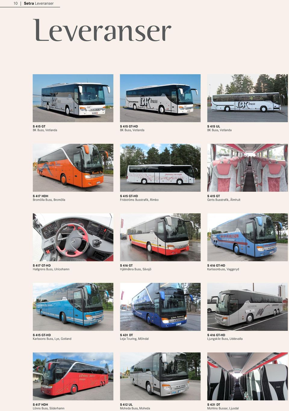 416 GT Hjälmåkra Buss, Sävsjö S 416 GT-HD Karlssonbuss, Vaggeryd S 415 GT-HD Karlssons Buss, Lye, Gotland S 431 DT Leja Touring,