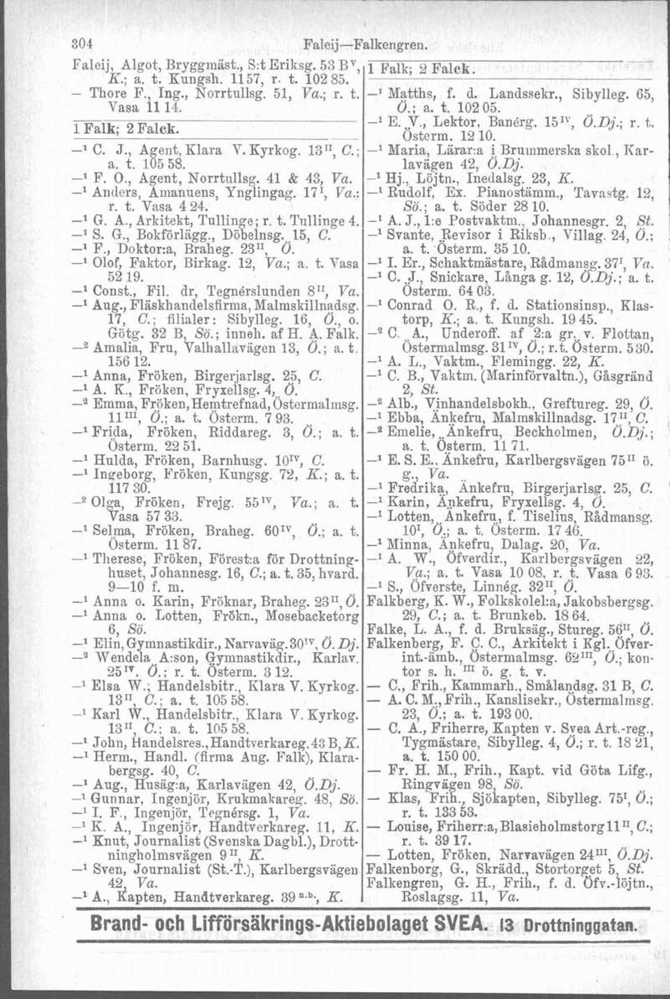 a i Brummesska skol, Kara. t. 105 58. lavagen 42, O.Dj. -l F. O., Agent, Norrtullsg. 41 & 43, Va. -l Hj, Löjtn., Inedalsg. 23, K. -l Anders, Amanuens, Ynglingag. 17I, Va.: -l Rudolf, Ex. Piauostamm.