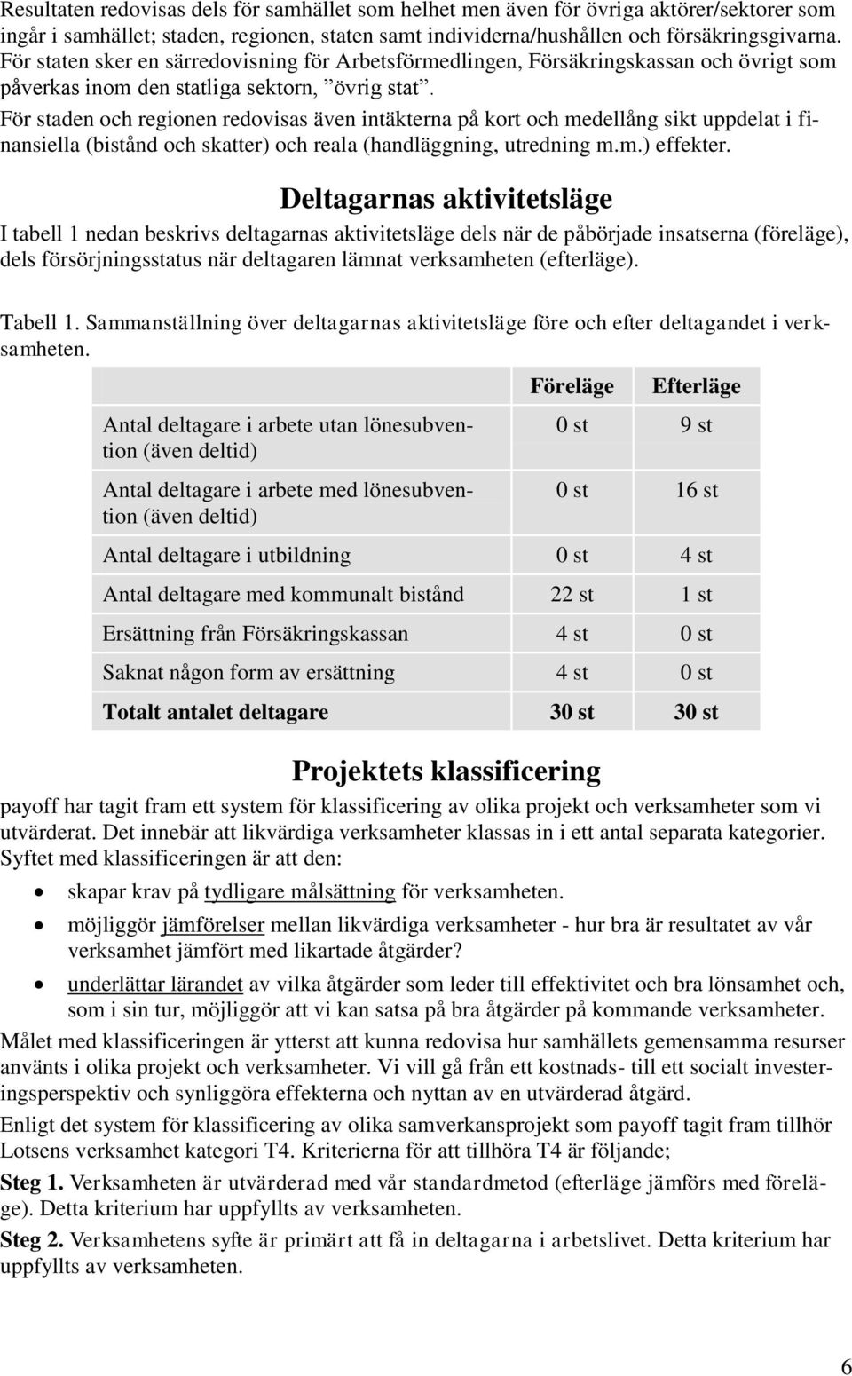 För staden och regionen redovisas även intäkterna på kort och medellång sikt uppdelat i finansiella (bistånd och skatter) och reala (handläggning, utredning m.m.) effekter.