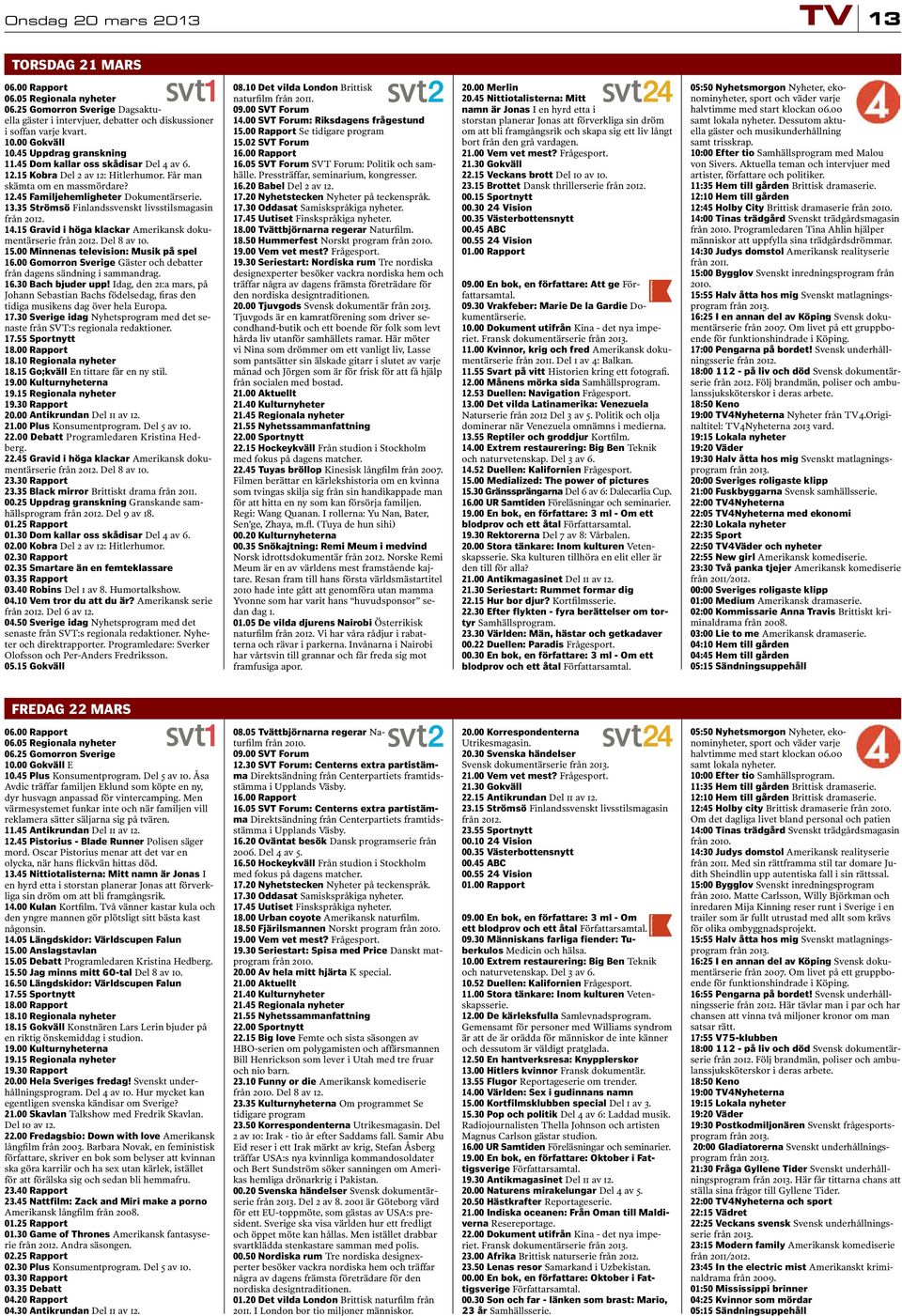 35 Strömsö Finlandssvenskt livsstilsmagasin från 2012. 14.15 Gravid i höga klackar Amerikansk dokumentärserie från 2012. Del 8 av 10. 15.00 Minnenas television: Musik på spel 16.